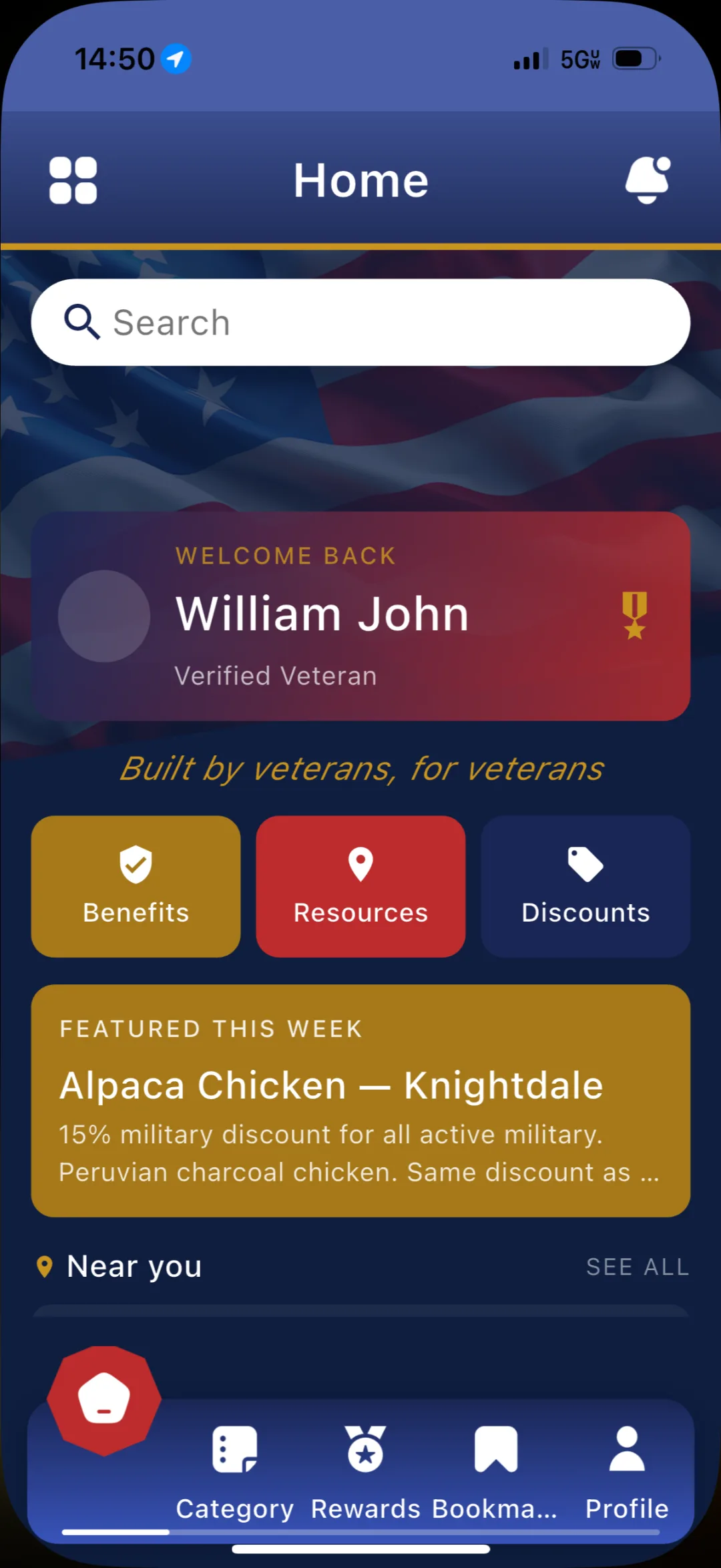 VetsConnect app home screen
