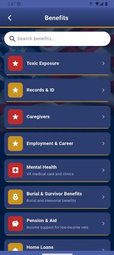 Veteran benefits information