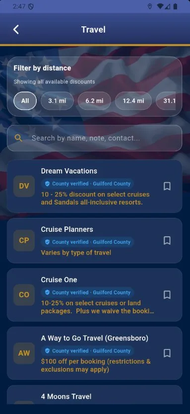 Travel discounts and badges